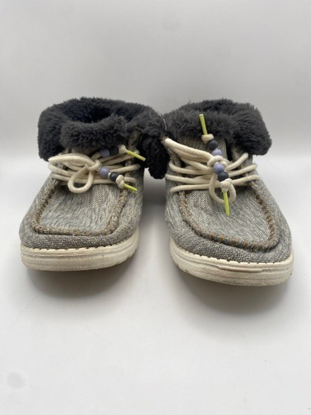 Hey Dude Wendy Fur Lined Gray Canvas SlipOn Shoes Womens Faux Fur Comfort Casual